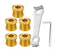 Bicycle Chainring Bolts 5PCS Crafted from Anodized Aluminum Alloy for Single Chainring Mounting with 2 Hex Wrench Tools (Yellow)