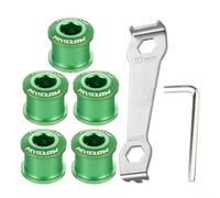 Bicycle Chainring Bolts 5PCS Crafted from Anodized Aluminum Alloy for Single Chainring Mounting with 2 Hex Wrench Tools (Green)