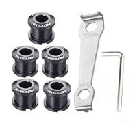 Bicycle Chainring Bolts 5PCS Crafted from Anodized Aluminum Alloy for Single Chainring Mounting with 2 Hex Wrench Tools (Black)
