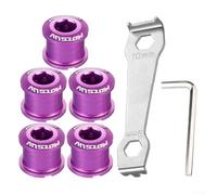 Bicycle Chainring Bolts 5PCS Crafted from Anodized Aluminum Alloy for Single Chainring Mounting with 2 Hex Wrench Tools (Purple)