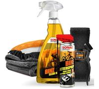 Bicycle Cleaning Set | Sonax Bike Cleaner 1L + Chain Spray + Chain Brush + Wash Glove + Dry Cloth | Bicycle Care Set | Cleaning Set for E-Bike Mountain Bike Road Bike