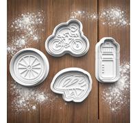 Bicycle Cycling Cookie Cutter & Stamp Set Baking Tools for Cookies, Fondant, Biscuits, Pastry, and Cake Decorating