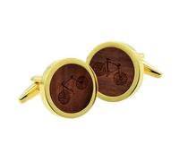 Bicycle Design Wooden Cufflinks with Golden Frame, 20mm, Gift Box Included