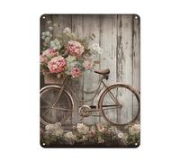 Bicycle Flower Tin Sign Retro Flower Wall Decor Sign for Home Cafe Office Pub Club Tin Gift 12x16 Inch