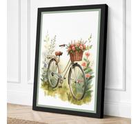 Bicycle in Bloom Vintage Canvas Wall Art Print 36x24 Inch (91 x 61 cm)