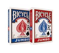 Bicycle Jumbo Standard index Playing Cards, 2 Poker Decks, Red & Blue, Air Cushion Finish, Professional, Superb Handling & Durability