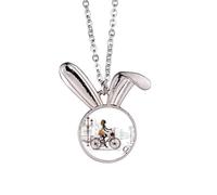 Bicycle Lady France Illustration Pattern Rabbit Necklace Pendant Bunny Animal Jewelry Gift