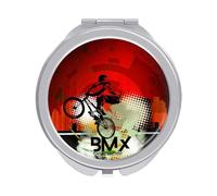 Bicycle Motocross Rider Vintage Red Background Folding Make Up Mirror, Compact 2X/1X Magnification Mirror, Women Portable Travel Makeup Mirror 2.4 x 2.4 inch