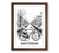 Bicycle on Amsterdam Canal Minimalist Framed Wall Art Print A2 (59.4×42cm) Walnut, Wall Decor for Living Room, Bedroom, Office & Home, Ready to Hang, Art Gift