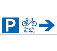 Bicycle parking arrow right Safety sign - 1.2mm Rigid plastic 300mm x 100mm