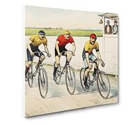 Bicycle Race by John Cameron Vintage Canvas Wall Art Print Ready to Hang, Framed Picture for Living Room Bedroom Home Office Décor, 14x14 Inch (35x35 cm)
