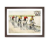 Bicycle Race By John Cameron Vintage Framed Wall Art Print, Ready to Hang Picture for Living Room Bedroom Home Office Décor, Walnut A4 (34 x 25 cm)