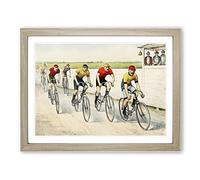Bicycle Race By John Cameron Vintage Framed Wall Art Print, Ready to Hang Picture for Living Room Bedroom Home Office Décor, Oak A2 (64 x 46 cm)