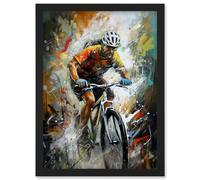 Bicycle Race Cyclist Racing Sport Action Shot Artwork Framed Wall Art Print A4 Artery8 Black One Size