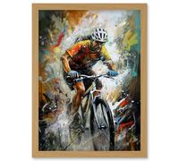 Bicycle Race Cyclist Racing Sport Action Shot Artwork Framed Wall Art Print A4 Artery8 Light Oak One Size