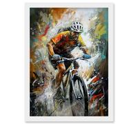 Bicycle Race Cyclist Racing Sport Action Shot Artwork Framed Wall Art Print A4 Artery8 White One Size