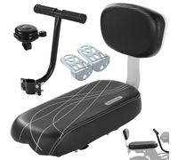 Bicycle Rear Seat with Backrest and Armrest, PU Leather Soft Cushion Passenger Seat, Rear Bike Seat with Footrests and Bell, Comfortable Waterproof Padded Back Bike Seat