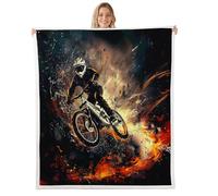 Bicycle Rider Plush Blanket Mountain Bike with Burning Fire Fleece Throw Blanket Extreme Sport Sherpa Blanket for Sofa Couch Bed Microfiber Cool Style Fuzzy Blanket Room Decor Throw 50x60 Inch