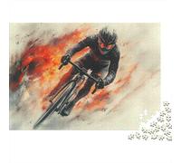 Bicycle Rider Speed Art 1000 Piece Puzzle for Adults Demon Cyclist Fire Speed Challenging Premium Thick Sturdy Vibrant Stress Relief Decor 70x50cm/1000pcs