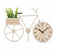 Bicycle Table Clock Ornament W/ Wooden Planter & Faux Plant Desk Shelf Farmhouse
