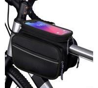 Bicycle Top Tube Pouch Waterproof Leather Phone Case 18.5cm | Glued membrane design, rain for splash proof, secure phone storage, long ride essential, seamless cycling(black 2)