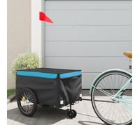 Bicycle Trailer Black and Blue Iron with 30 kg Load Capacity, 124 x 53 x 45 cm, Safety Flag, Foldable for Transporting Luggage, Dog, Child, Shopping, Outdoor and City