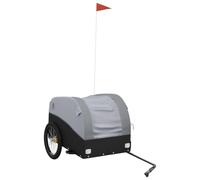 Bicycle Trailer Black and Grey Iron 45 kg Load Capacity with Safety Flag, 133 x 68 x 68 cm, Foldable for Transporting Luggage, Dog, Child and Shopping in Everyday Life and Camping