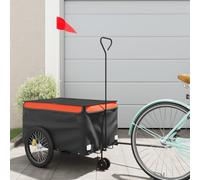 Bicycle Trailer Black and Orange Iron 30kg Load Capacity with Safety Flag 124 x 53 x 45 cm Foldable for Transporting Luggage, Dog, Child, Shopping, Outdoor and Daily Life