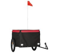 Bicycle Trailer Black and Red Iron 45 kg Load Capacity with Safety Flag, Foldable for Load, Transport, Luggage, Dog, Child, Outdoor Tour, Camping, City, Everyday Life