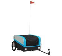 Bicycle Trailer Black Blue Iron 45 kg Load Capacity with Safety Flag and Clutch for Transport Luggage, Dog, Child, Outdoor, Camping, City and Everyday Use