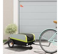 Bicycle Trailer Black Green Iron 30 kg Load 122 x 53 x 53 cm with Safety Flag and Drawbar for Transporting Luggage, Load, Dog, Child, Camping, Outdoor, City, Shopping