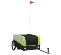 Bicycle Trailer Black Green Iron 45 kg Load Capacity with Clutch and Suspension for Transporting Luggage, Dog, Child and Shopping in Everyday Life, Camping, Travel and City