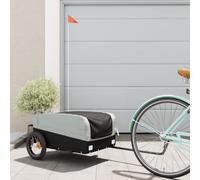 Bicycle Trailer Black Grey Iron 30 kg Load Capacity with Safety Flag and Clutch for Transport Luggage, Dog, Child, Shopping, Outdoor and City