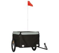 Bicycle Trailer Black Grey Iron 45 kg Foldable with Coupling Safety Flag Ideal for Transporting Luggage, Dog, Child, Shopping, Outdoor and Everyday Use