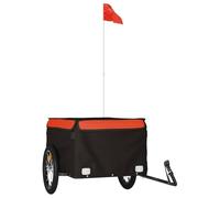 Bicycle Trailer Black Orange Iron with 45 kg Load Capacity, 124 x 62.5 x 52 cm, Includes Safety Flag, Foldable for Transporting Luggage, Dog, Child, Shopping and Outdoor Tours