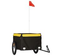 Bicycle Trailer Black Yellow 45 kg Load Capacity Iron Cargo Area 70 x 50 x 36 cm with Clutch and Safety Flag for Transport, Camping, Shopping, Outdoor and Pets