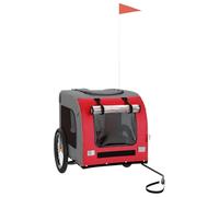 Bicycle Trailer Dog Red Grey Oxford Fabric and Iron, Foldable with Net and Rain Cover, 124 x 53 x Max, Ideal for Walking, Travel and Outdoor Transport