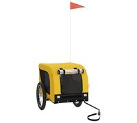 Bicycle Trailer Dog Yellow Black Oxford Fabric and Iron Foldable with Mesh Window, Reflectors and Flag, 124 x 65 x 66 cm, Max. 45 kg, Ideal for Outdoor Trips and Veterinarians