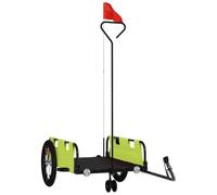 Bicycle Trailer Green Oxford Fabric and Powder-Coated Iron 124 x 64.5 x 36 cm with 45 kg Load Capacity and Safety Flag for Transport, Load, Dog, Child, Outdoor, Tour