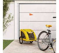Bicycle Trailer Yellow Made of Durable Oxford Fabric and Iron, Foldable Pet Cart with Net, Rain Cover, Brake and Basket, Ideal for Dog Stroller, Cat Buggy, Outdoor Travel and Walking