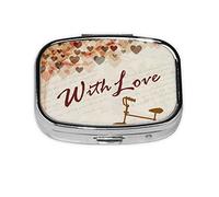 (Bicycle Under Heart Tree Romantic) Square Pill Box with 2 Compartment Small Pill Organizer Portable Pill Case Vitamin Containers, Travel Essentials 5.5x4x1.8 cm
