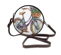 Bicycle With Lavender Flowers Women Round Crossbody Bags Leather Sling Bag Purse