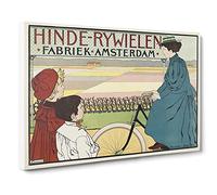 Bicycles By Johann Georg Van Caspel Vintage Advertisement Canvas Print | Gallery Wrapped 30mm Frame Wall Art | 24x16 inches | Ready to Hang | Classic Vehicles Picture | Living Room Lounge Office