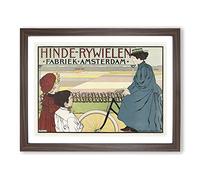 Bicycles By Johann Georg Van Caspel Vintage Advertisement Framed Wall Art Print, Ready to Hang Picture for Living Room Bedroom Home Office Décor, Walnut A3 (46 x 34 cm)