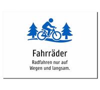 Bicycles - Cycling only on paths and slowly. Sticker A5: 210 x 148 mm - with graphic and text