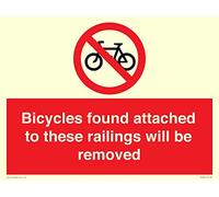Bicycles found attached to these railings will be removed Sign - 400x300mm - A3L