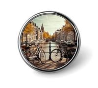 Bicycles in Amsterdam Badge Holder Exquisite Round Badge with Picture Pin DIY Button Badges Personalized Metal Button Pin Fashion Brooch Crafts Gifts Clothes Decorative Pins