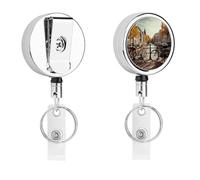 Bicycles in Amsterdam Badge Holder Fashion Key Ring Metal Badge Clip Badge Reels Key Chain Retractable Name Badge Holder for ID Card Work Badges Name Card Clip Unisex