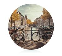 Bicycles in Amsterdam Cutting Board Cute Circular Tempered Glass Chopping Board Clear Countertop Tray, Easy to Clean, Sturdy And Meat Vegetables Fruits