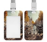 Bicycles in Amsterdam ID Badge Holder Waterproof Card Protector Push-Pull Slot Work ID Card Holder with Lanyard Personalized Detachable Card Holders for Office Corporate Use